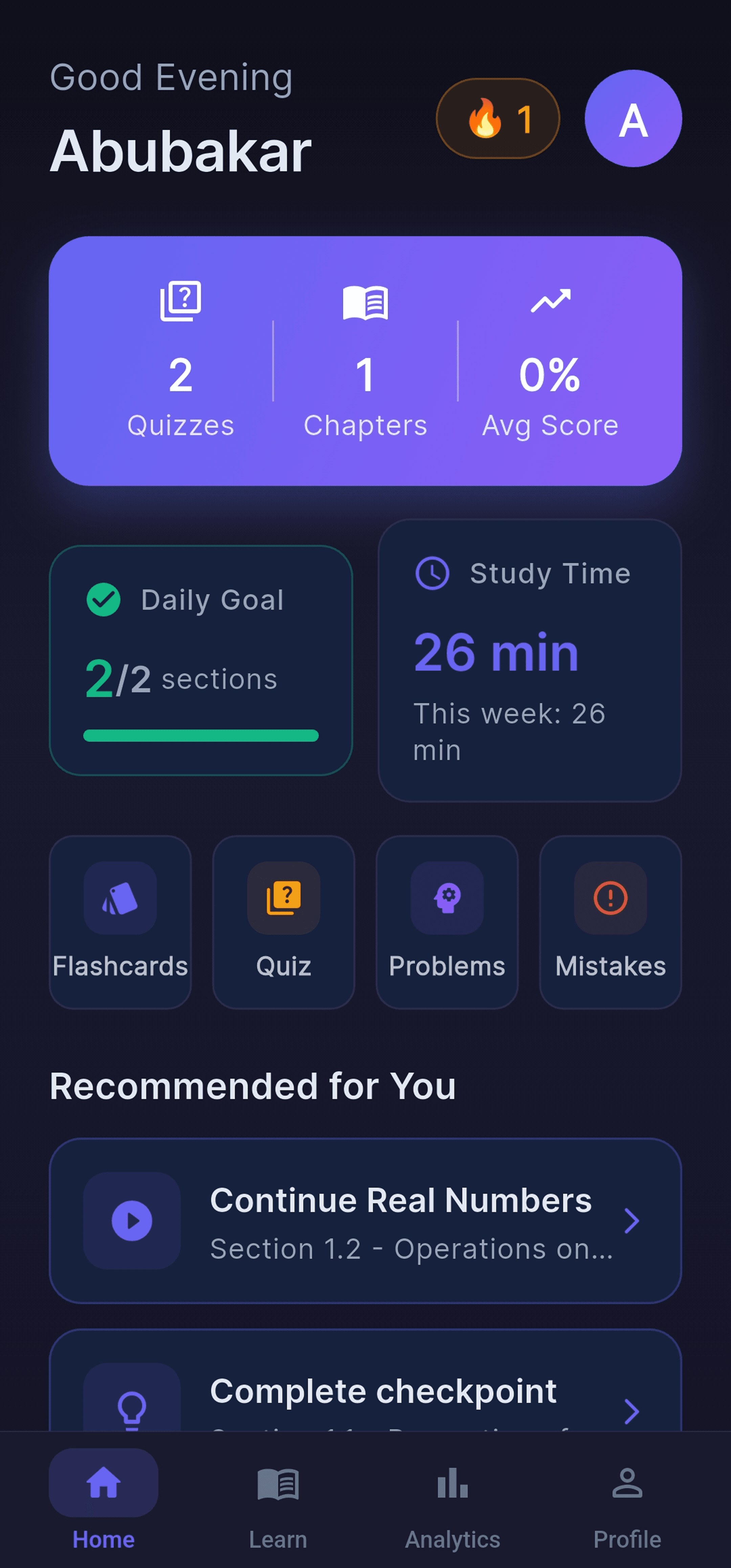 EduMate App Home Screen